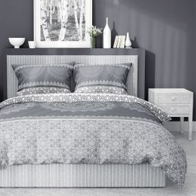 Bavlnená posteľná bielizeň so vzorom mandaly 2 časti: 1ks 140x200 + 1ks 70x80 Sivá