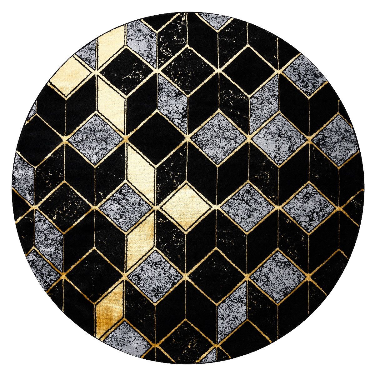 Dywany Łuszczów Kusový koberec Gloss 400B 86 3D geometric black/gold kruh - 150x150 (priemer) kruh cm