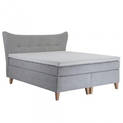 Posteľ Boxspring Tara 180x200, strieborná, vr. matraca a topperu