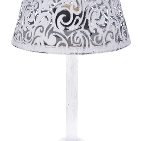 Dekoračný svietnik tvar lampa, biely kov