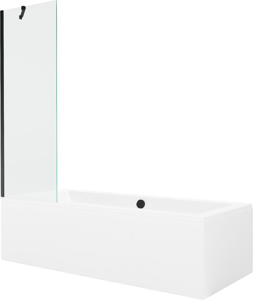 MEXEN/S - Cube obdĺžniková vaňa 180 x 80 cm s panelom + vaňová zástena 60 cm, transparent, čierna 550518080X9506000070
