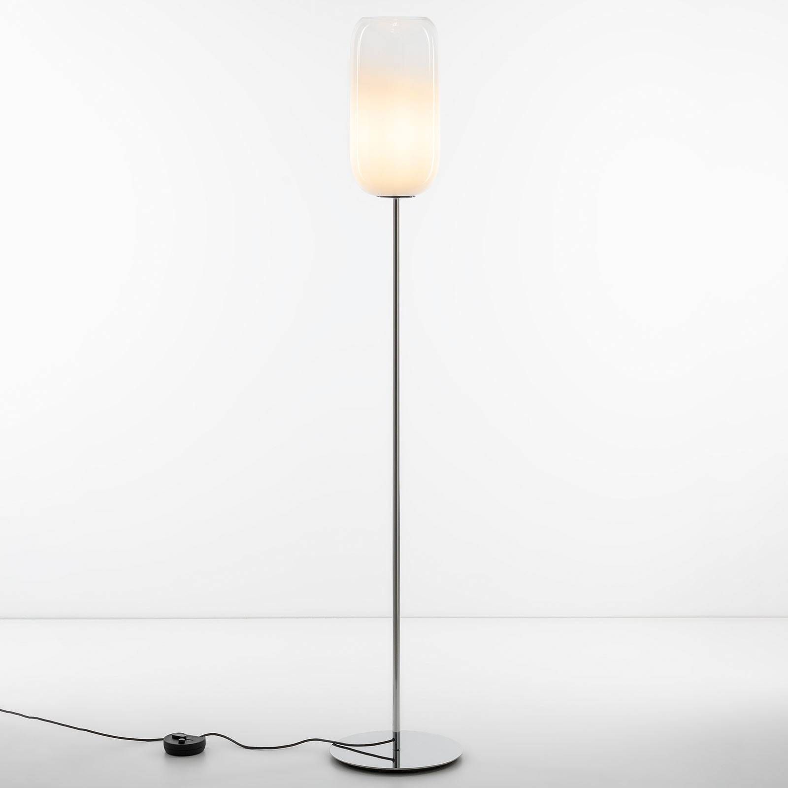 Artemide Gople stojaca lampa, biela/strieborná, Obývacia izba / jedáleň, hliník, sklo, E27, 20W, K: 170cm