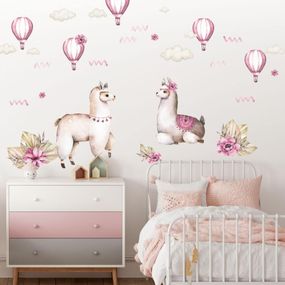 Nálepky na stenu - Alpaky v ružovom