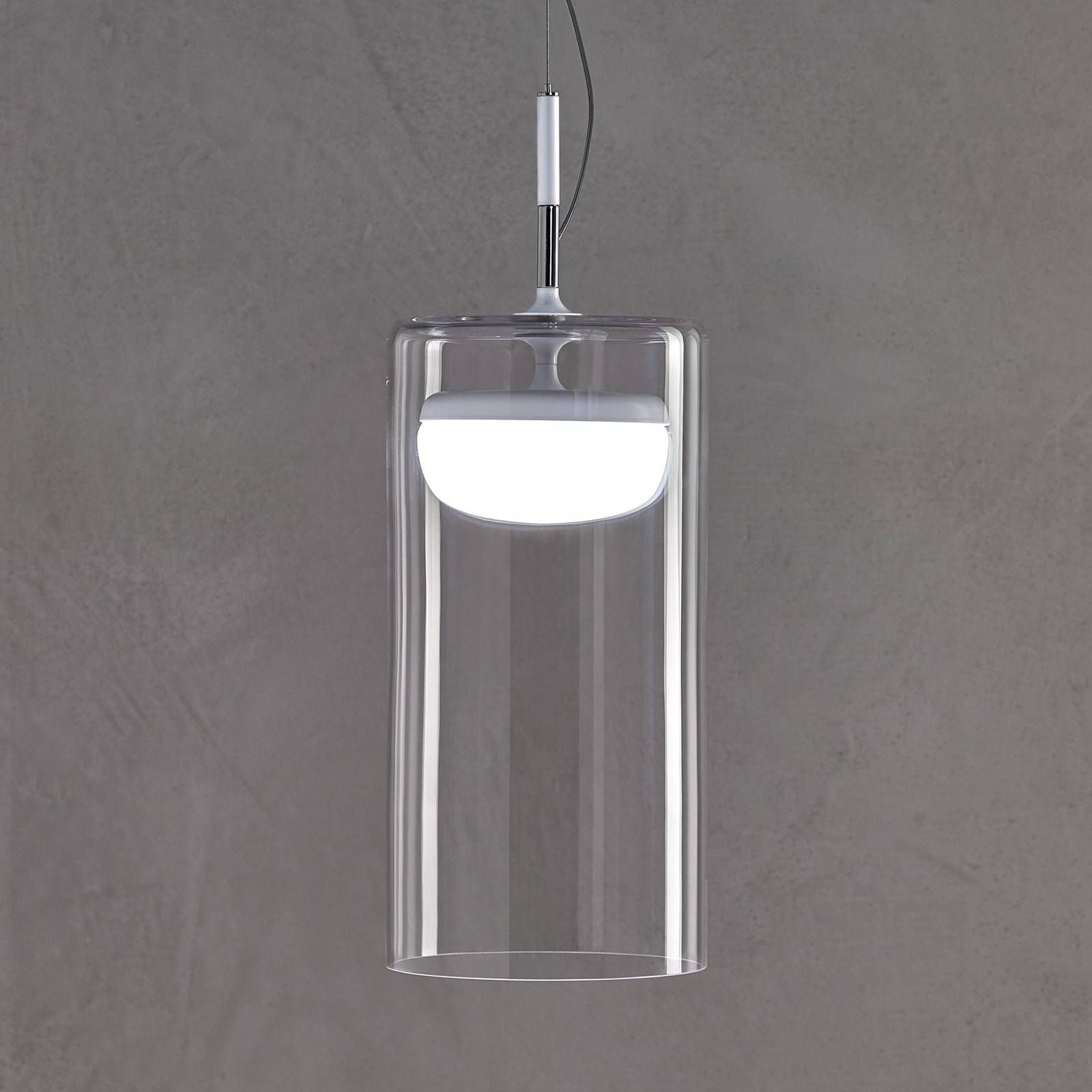 Prandina Diver Dimm závesná lampa S3 2 700 K biela, Obývacia izba / jedáleň, sklo, ručne fúkané, kov, 8.5W, K: 36cm