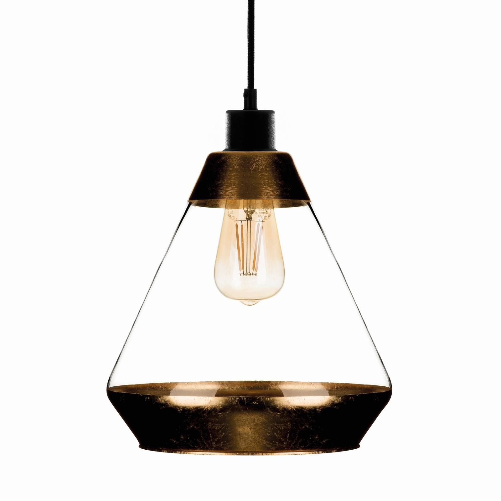 Euluna Závesná lampa Lonceng zo skla, dekór zlatá, Obývacia izba / jedáleň, sklo, kov, E27, 60W, K: 26cm