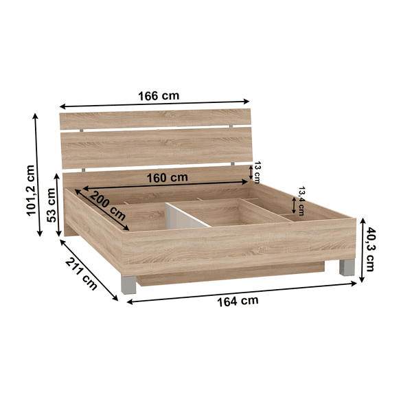 Posteľ s úložným priestorom, dub sonoma, 160x200, LUNA