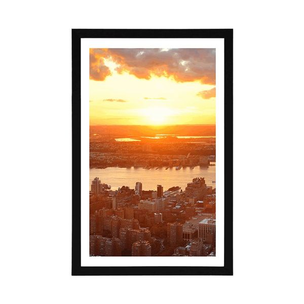 Plagát s paspartou západ slnka nad mestom New York - 20x30 black