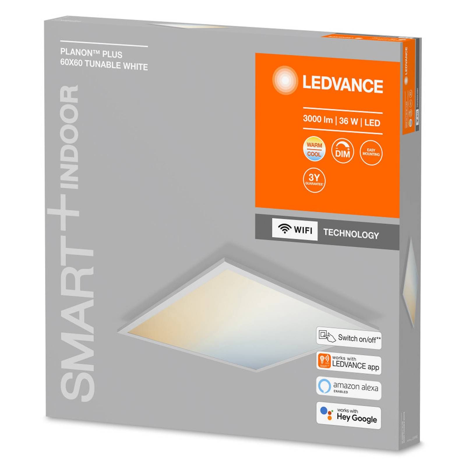 LEDVANCE SMART+ WiFi Planon Plus, CCT, 60 x 60 cm, Pracovňa / Kancelária, hliník, polymetylmetakrylát (PMMA), 36W, P: 59.5 cm, L: 59.5 cm, K: 5.6cm