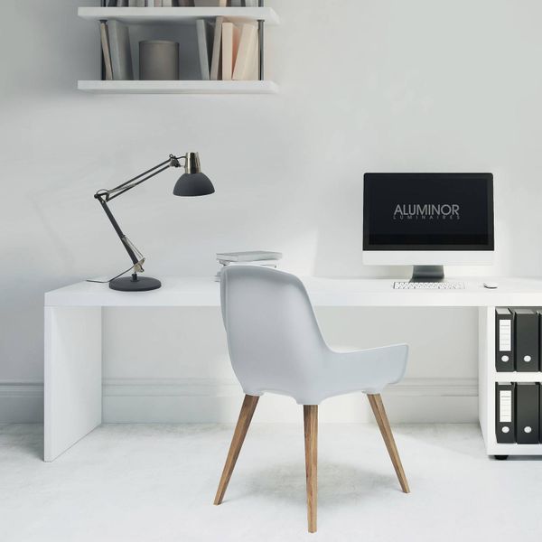 Aluminor Calypsa lampa na písací stôl, čierna, Pracovňa / Kancelária, oceľ, hliník, plast, E27, 12W, K: 70.5cm