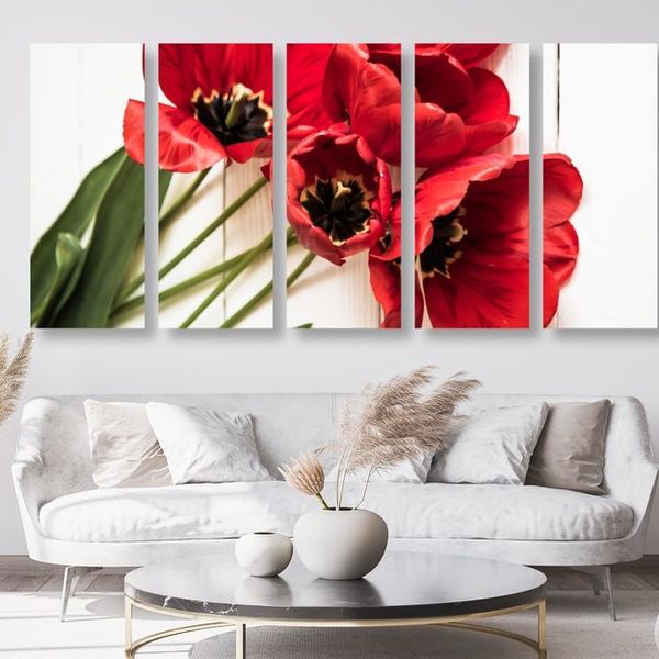 5-dielny obraz rozkvitnuté červené tulipány - 100x50