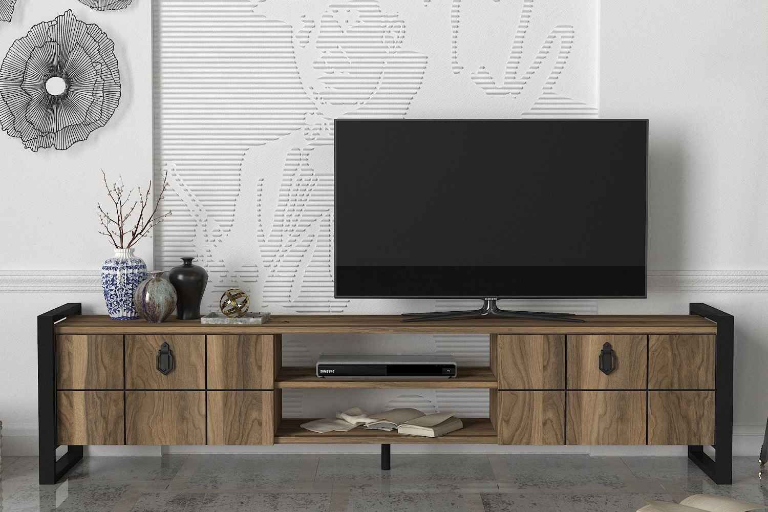 Dizajnový TV stolík Tadashi 184,5 cm vzor orech