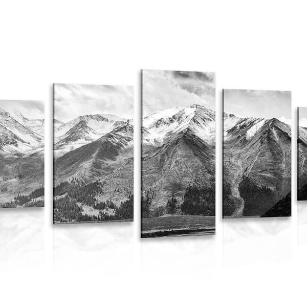 5-dielny obraz nádherná horská panoráma v čiernobielom prevedení - 100x50