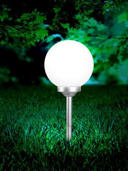 Globo 3378 solárne svietidlo zapichovacia guľa D300mm LED 0,06W 4000K, 1x Ni MH AA 600mAh, IP44, strieborná, biela