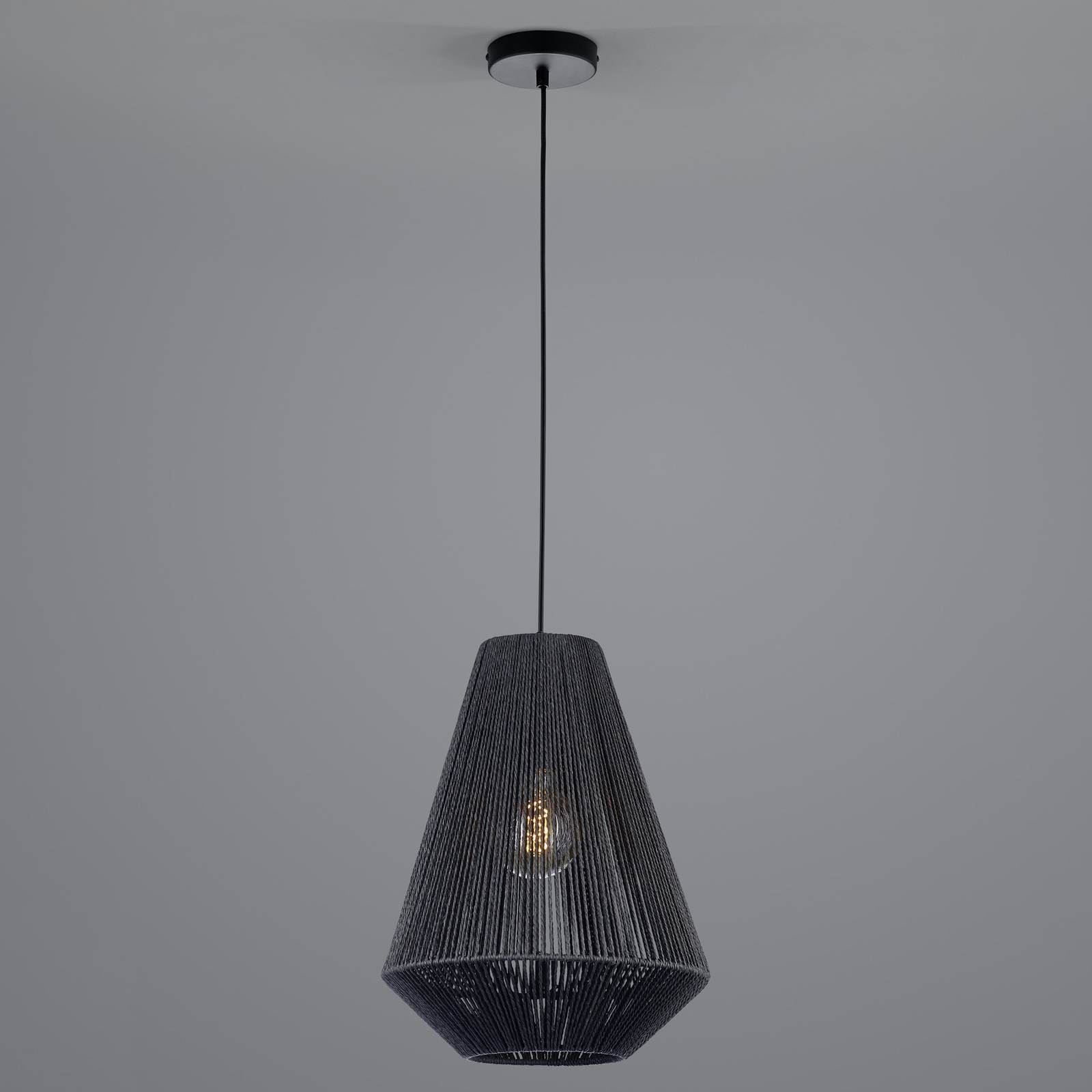 HELL Závesné svietidlo Rope z papiera, čierna, Ø 33 cm, Obývacia izba / jedáleň, papier, E27, 40W