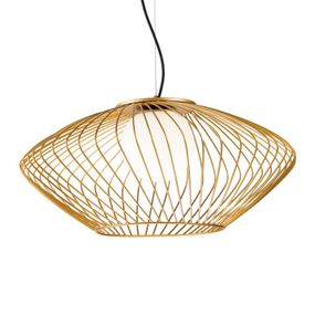 Maytoni Závesná lampa Plec s klietkovým tienidlom v zlatej, Obývacia izba / jedáleň, kov, sklo, E27, 40W, K: 24cm