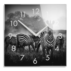 DomTextilu Dekoračné čierno biele sklenené hodiny 30 cm s motívom zebry 57409