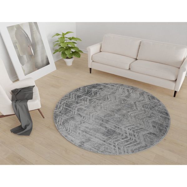 Sivý umývateľný okrúhly koberec ø 120 cm – Vitaus