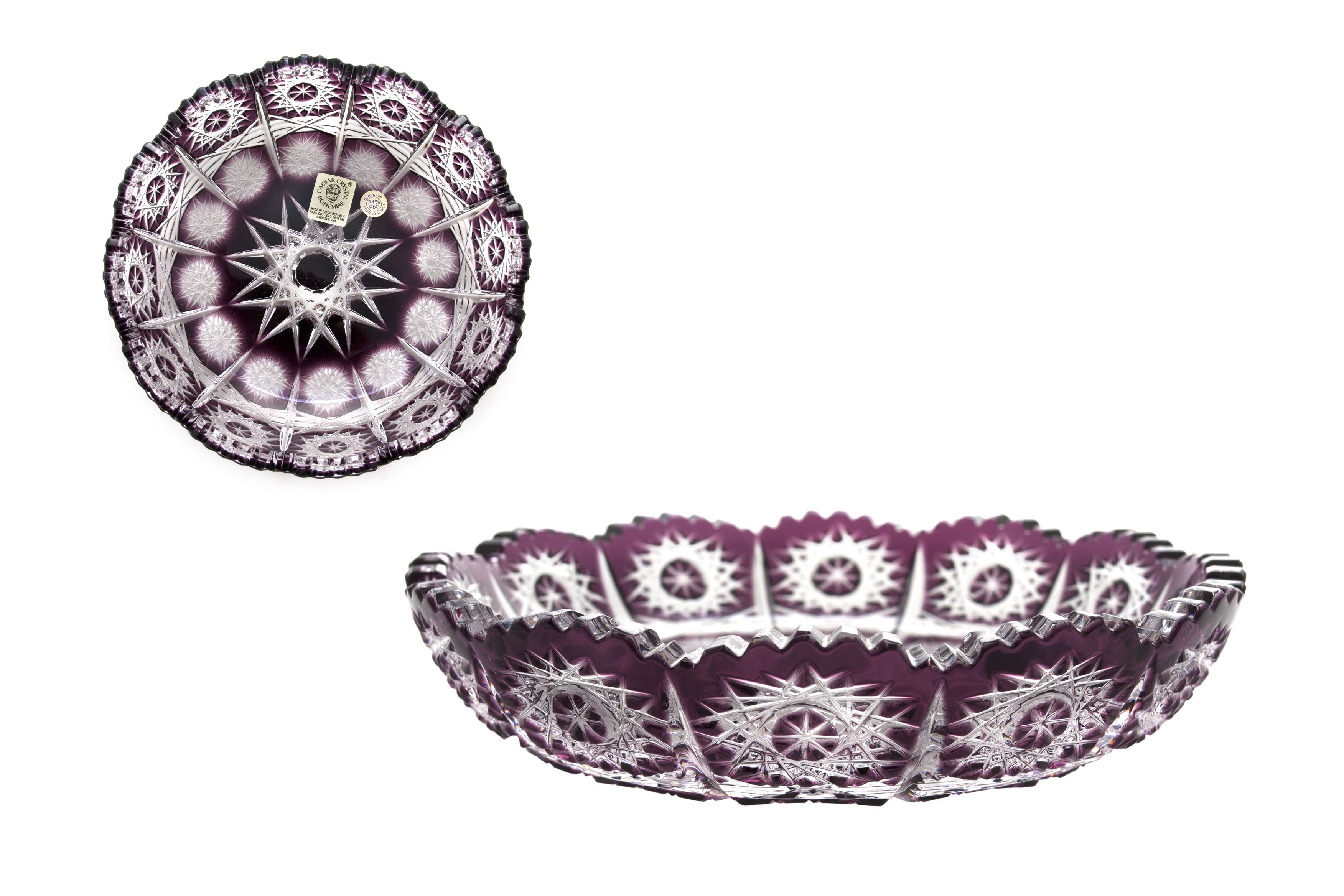 Krištáľový tanier Paula, farba fialová, priemer 146 mm