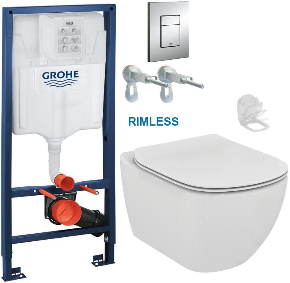 Rapid SL pre závesné WC 38528SET s chrómovou doskou + WC Ideal Standard Tesi se sedlem RIMLESS 38772001 TE2