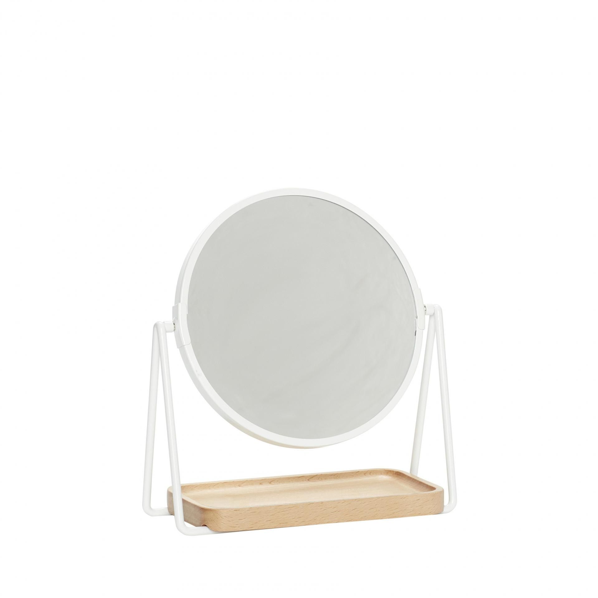 Hübsch Stolné zrkadlo s drevenou táckou White