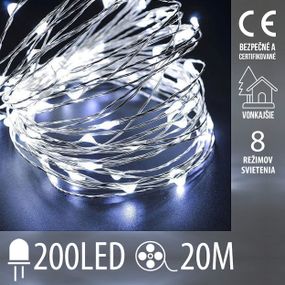 Vianočná LED svetelná mikro reťaz vonkajšia + programator - 200LED - 20M Studená Biela