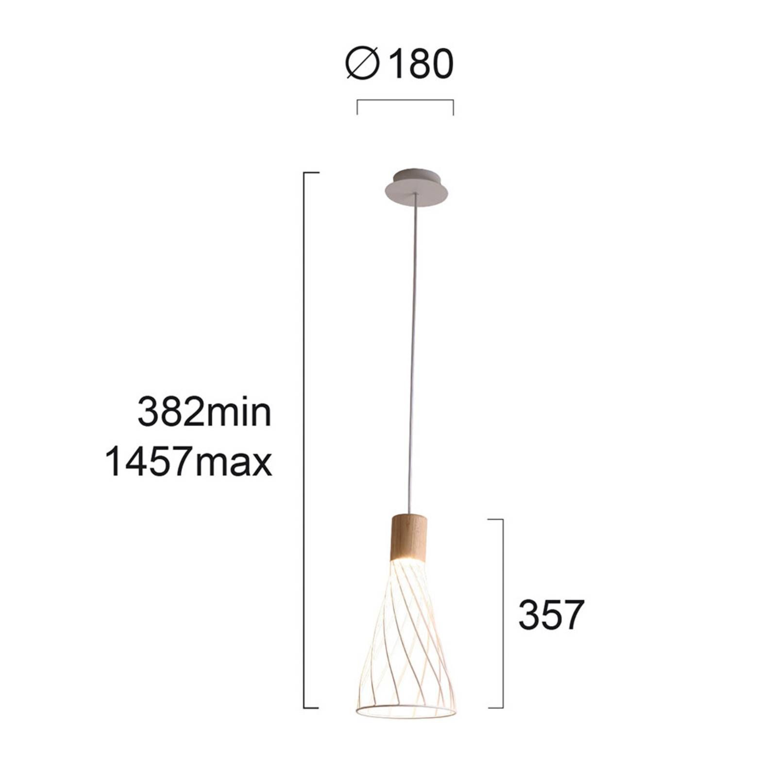 Viokef Závesná lampa Hank s mriežkovým tienidlom, biela, Obývacia izba / jedáleň, elektrostatická lakovaná oceľ, drevo, GU10, 40W, K: 35.7cm