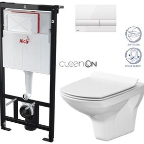 ALCADRAIN Sádromodul - predstenový inštalačný systém s bielym tlačidlom M1710 + WC CERSANIT CLEANON CARINA + SEDADLO AM101/1120 M1710 CA3