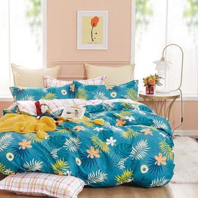 DomTextilu Farebné obojstranné modré posteľné obliečky s motívom kvetov 140 x 200  2 časti: 1ks 140 cmx200 + 1ks 70 cmx80 Modrá 70 x 80 cm 56672-183042