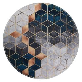 Umývateľný okrúhly koberec v bielo-petrolejovej farbe ø 120 cm – Vitaus