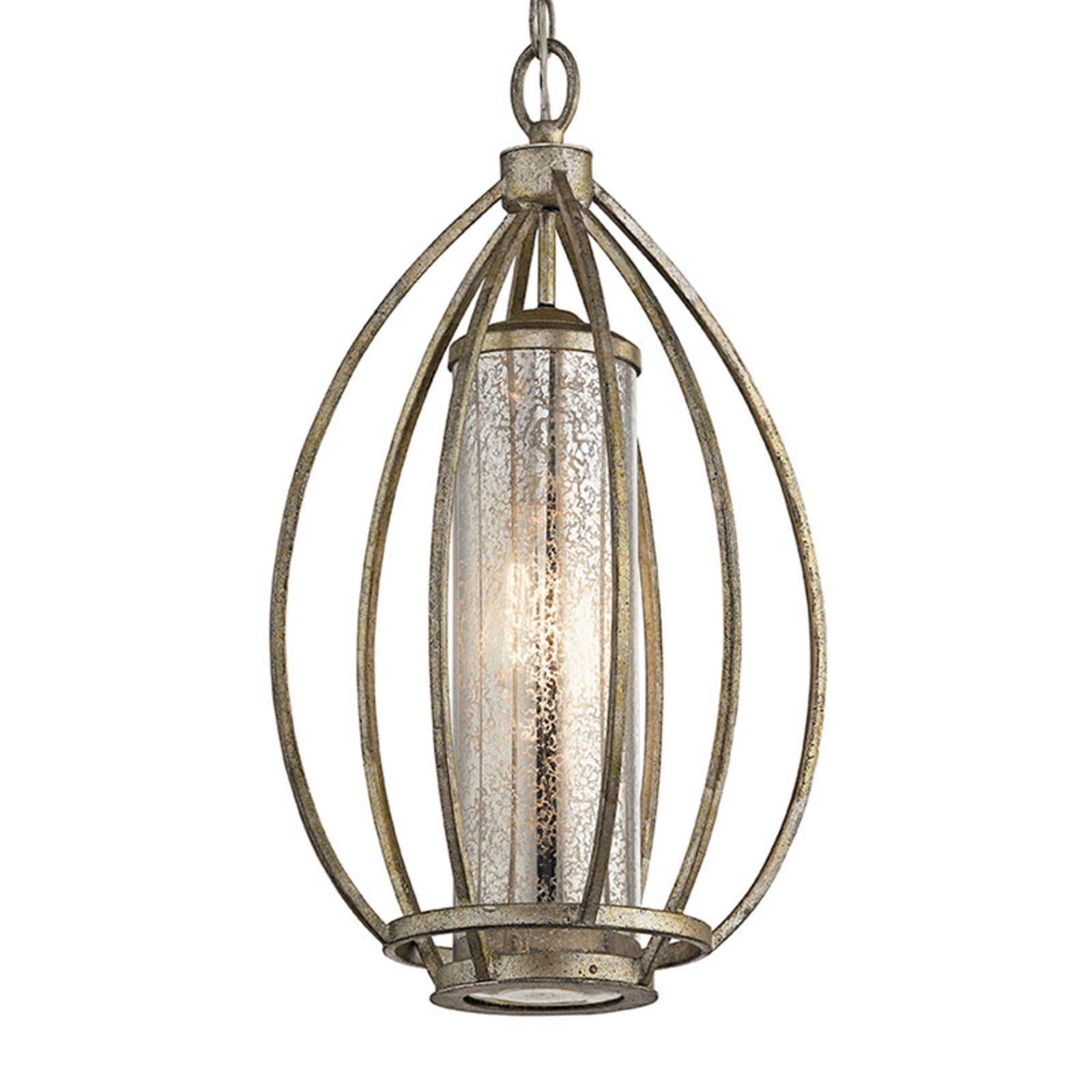 KICHLER Závesná lampa Rosalie so zlatou úpravou, Obývacia izba / jedáleň, kov, starožitne štruktúrované sklo, E27, 60W, K: 52.8cm