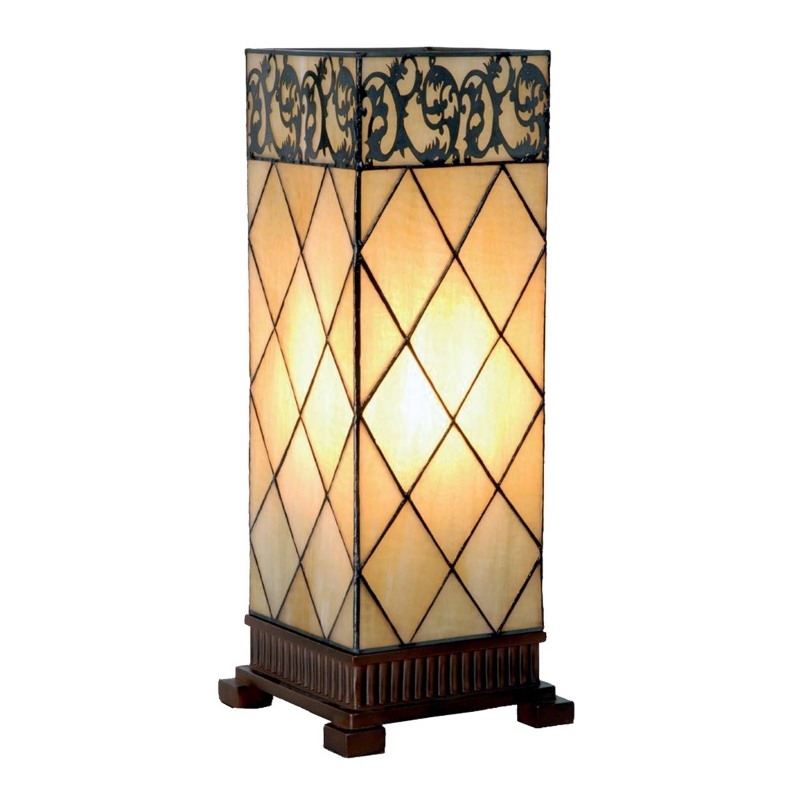 Clayre&Eef Stolná lampa Diamond v štýle Tiffany 45 cm, Obývacia izba / jedáleň, sklo, kov, E27, 40W, P: 18 cm, L: 18 cm, K: 45cm