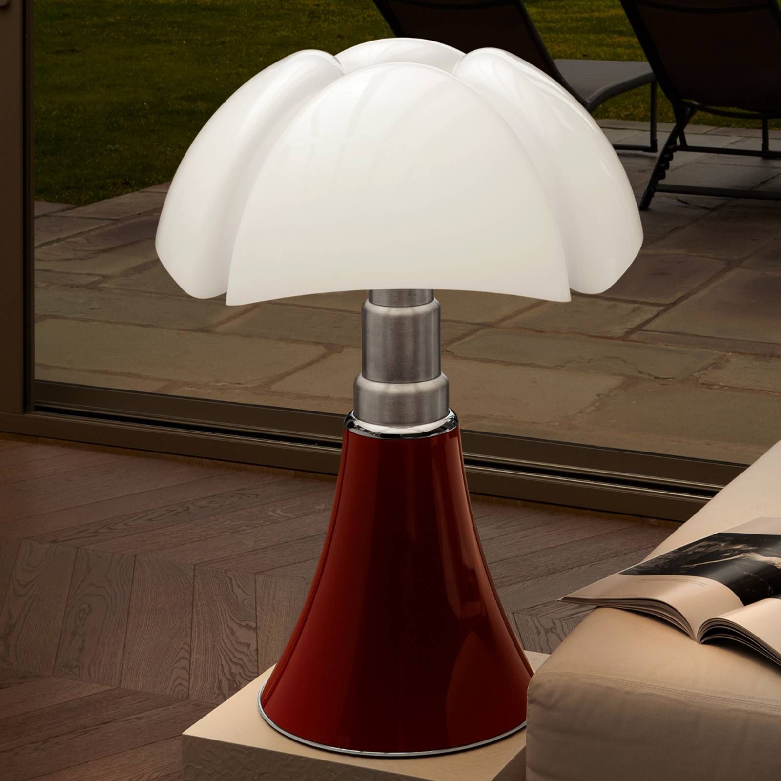 Martinelli Luce Pipistrello – stolná lampa červená, Obývacia izba / jedáleň, kov, ušľachtilá oceľ, metakrylan, E14, 5.4W, K: 86cm