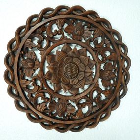Dekorácia na stenu Mandala LOTOS  hnedá tmavá, 40 cm, exotické drevo, ručná práca, Indonézia
