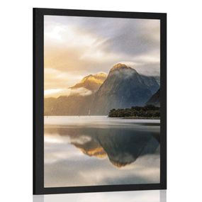 Plagát fascinujúci východ slnka na horách - 30x45 black