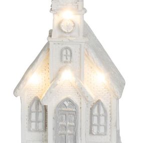 Dekorácia MagicHome Vianoce, Kostol biely, 4 LED teplá biela, 2xAAA, interiér, 10x9x17 cm, Sellbox 12 ks