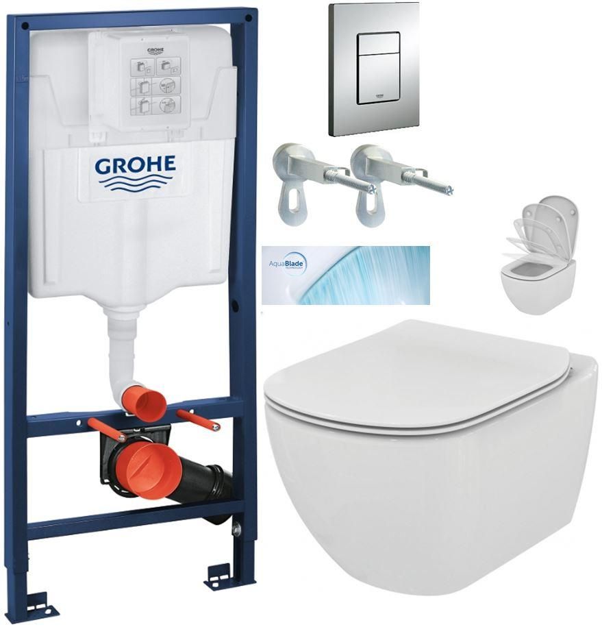 Rapid SL pre závesné WC 38528SET s chrómovou doskou + WC Ideal Standard Tesi so sedadlom SoftClose, AquaBlade 38772001 TE1