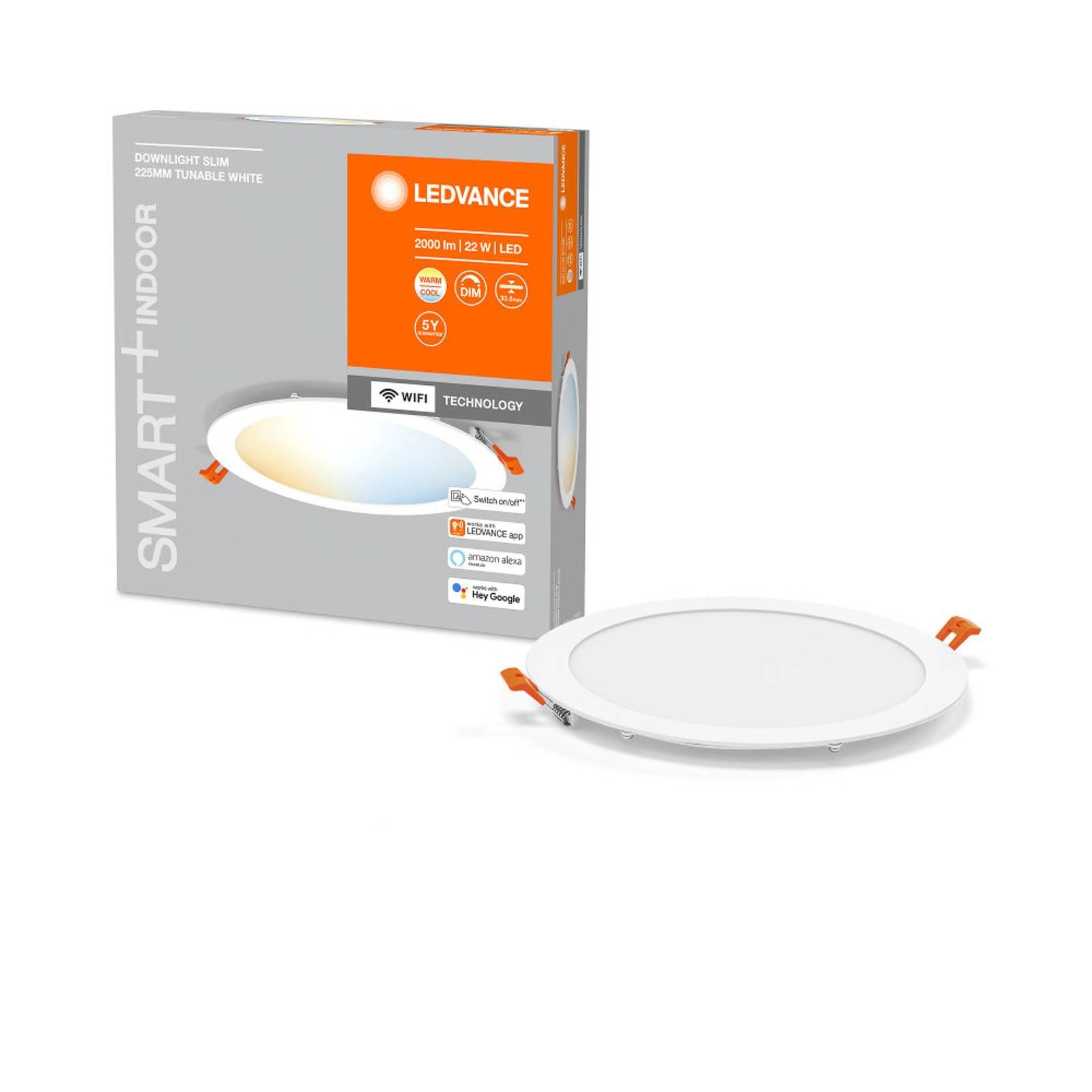 LEDVANCE SMART+ WiFi Orbis Downlight Slim Ø 22, 5cm, Kúpeľňa, plast, 22W, K: 3.35cm