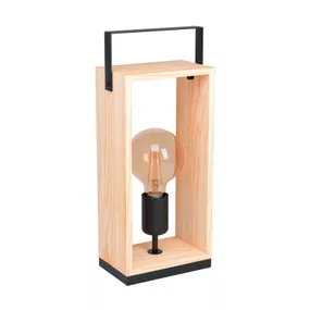 EGLO Stolná lampa Famborough so svetlým dreveným rámom, Obývacia izba / jedáleň, oceľ, drevo, E27, 40W, P: 16.5 cm, L: 10 cm, K: 40cm