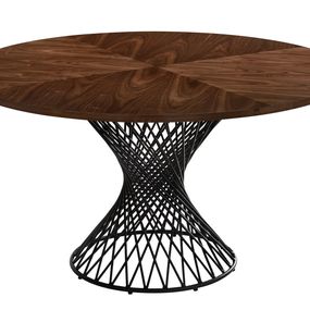 Estila Škandinávsky okrúhly jedálenský stôl Nordica Nogal v orechovo hnedej farbe s čiernou kovovou podstavou 137cm