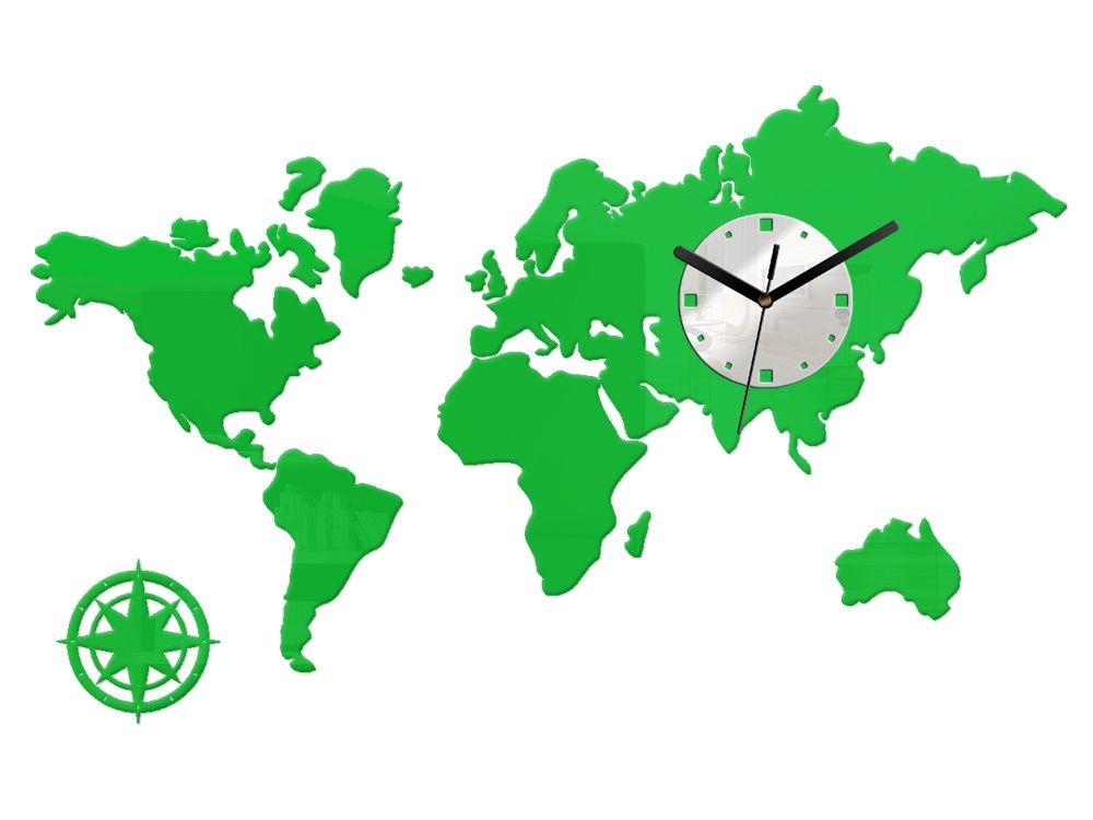 3D nalepovacie hodiny Mapa sveta zelené