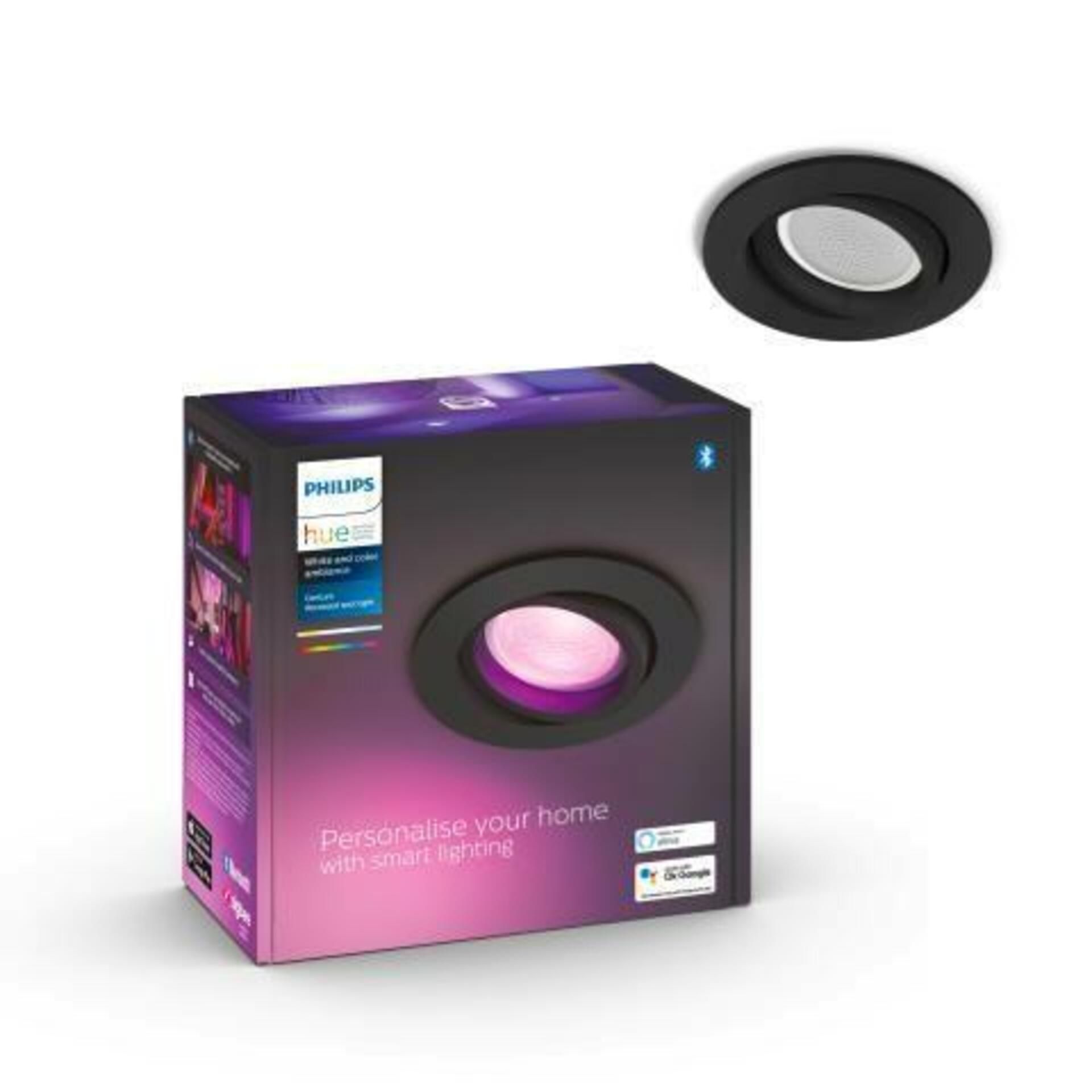 Hue Bluetooth White and Color Ambiance Zapuštěné bodové svítidlo Philips Centura 8719514342927 GU10 5,7W 350lm 2000-6500K RGB IP20 černé, stmívatelné