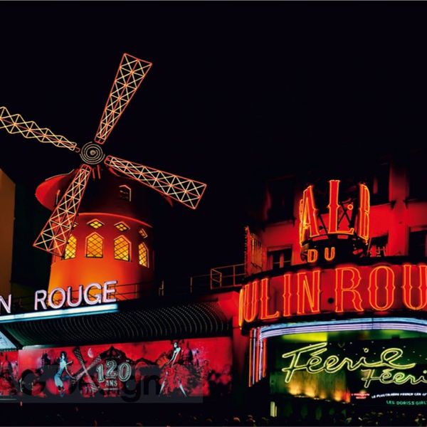 Obrazová fototapety na stenu štvordielna FTxxl0171 nočný život v Moulin Rouge 360 x 270 cm