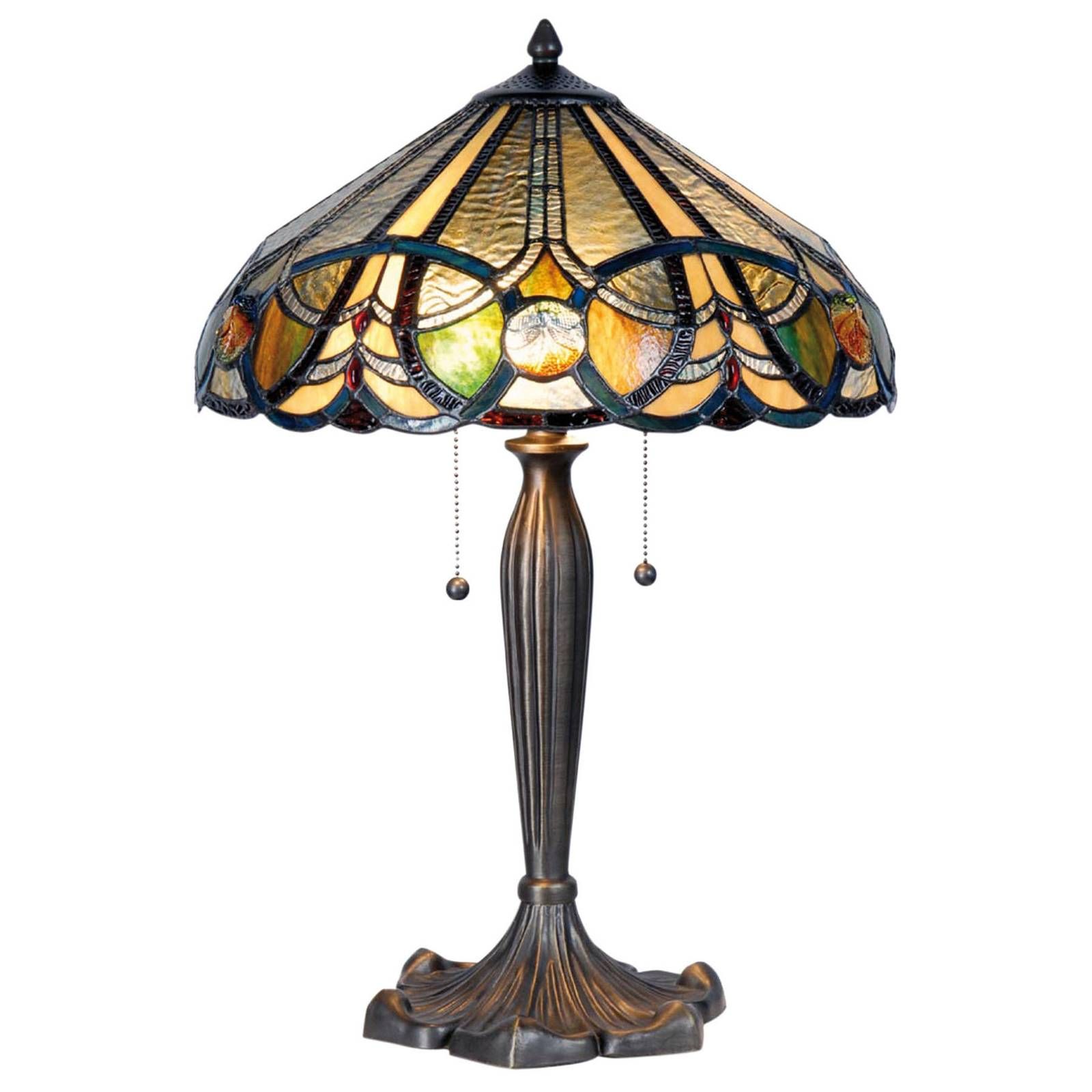 Clayre&Eef Stolná lampa 5299 podľa Tiffany 2 šnúrové vypínače, Obývacia izba / jedáleň, polyrezín, sklo, E27, 60W, K: 61cm