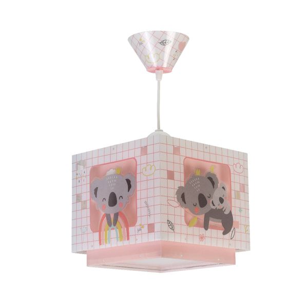 Dalber Detská závesná lampa Koala, 1-plameňová, ružová, Detská izba, plast, E27, 60W, P: 24 cm, L: 24 cm, K: 21.5cm
