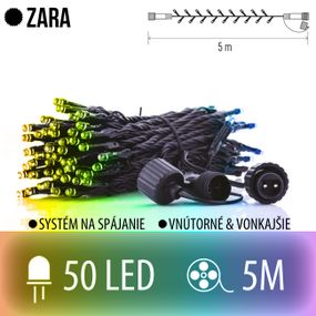 ZARA spojovateľná LED svetelná reťaz vonkajšia - 50LED - 5M Multicolour