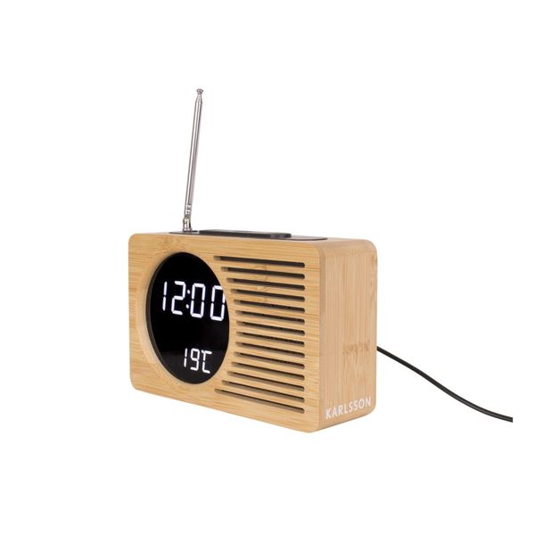 Bambusový budík s rádiom Karlsson Retro