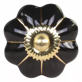 Chic Antique Porcelánová úchytka Black Brass Flower