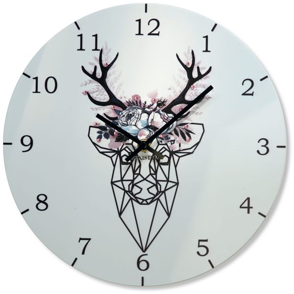 DomTextilu Dizajnové biele nástenné hodiny s jeleňom 30 cm 57466