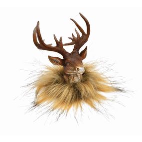 Dekorácia - hlava jeleňa s umelou kožušinou 8x11x10 cm