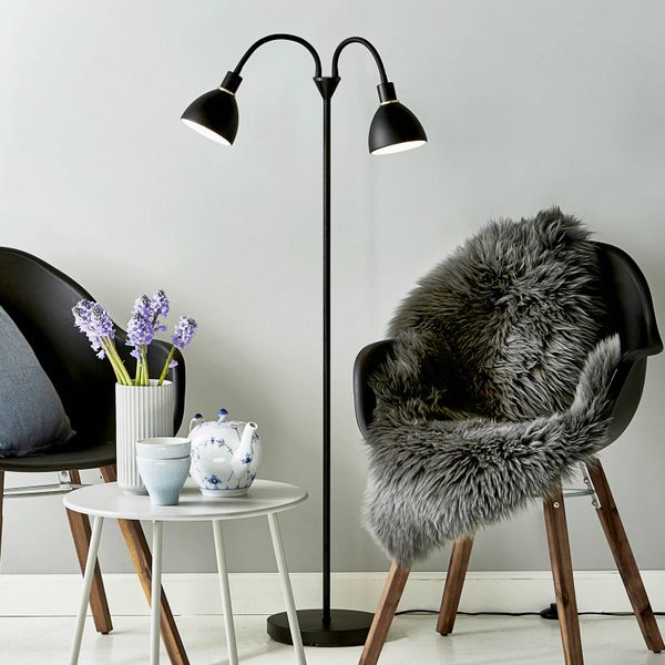 Nordlux 2-plameňová stojaca lampa Ray z čierneho kovu, Obývacia izba / jedáleň, kov, E14, 40W, L: 55 cm, K: 159cm